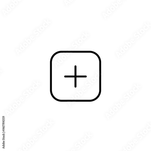 Plus icon black and white with rounded square border