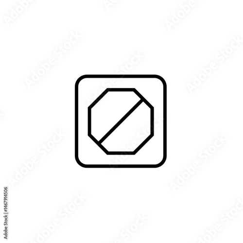 Stop icon black and white with diagonal octagon inside square