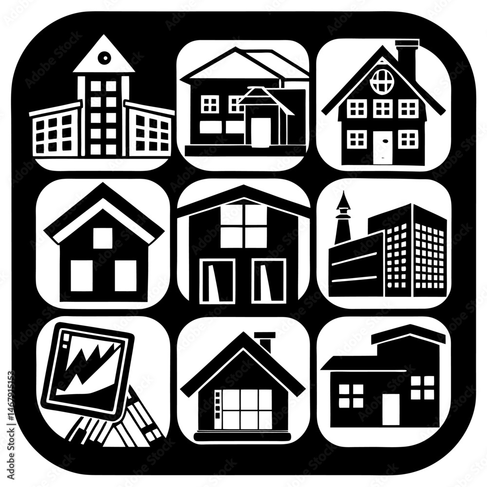 Fototapeta premium House and building vector icons set.