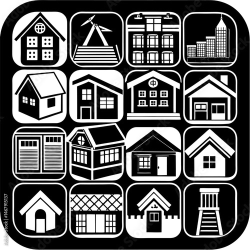 House and building vector icons set.