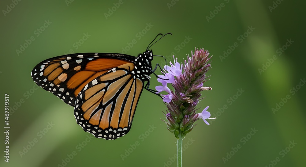 Monarch butterfly feeding on wildflower – macro shot