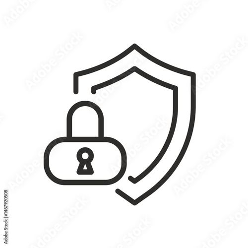 shield with lock icon, privacy protection, security, thin line vector illustration