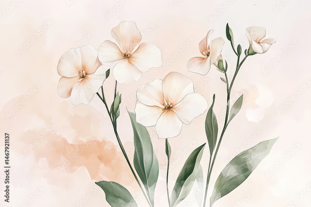 Fototapeta premium Delicate pastel flowers in soft watercolor style.