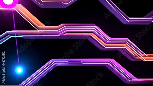 Neon circuit lines against darkness