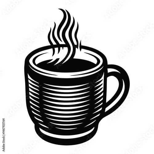 Coffee Mug Silhouette, Hand-Drawn Vintage Coffee Cup, Black color coffee mug on white background