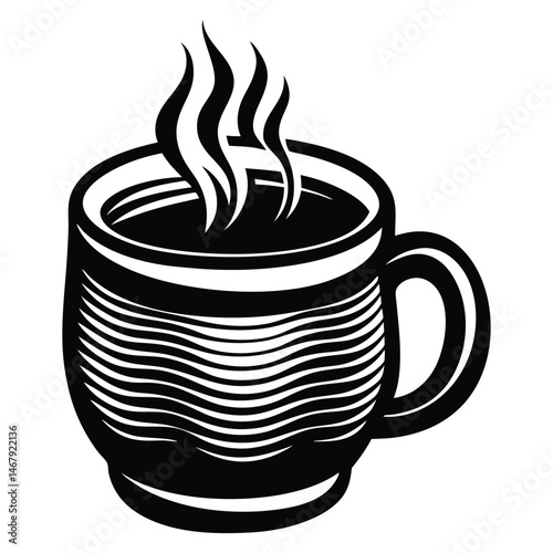 Coffee Mug Silhouette, Hand-Drawn Vintage Coffee Cup, Black color coffee mug on white background