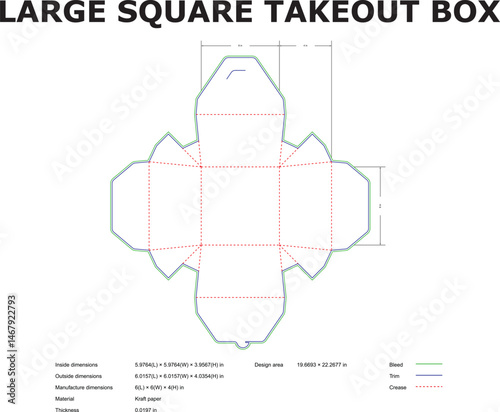 Detailed macaron box packaging template design with dimensions and technical specifications for dessert packaging