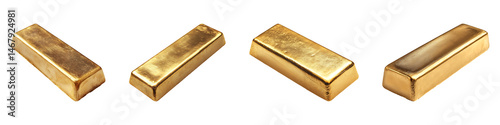 Set, group, collection of gold bar isolated on a transparent background.