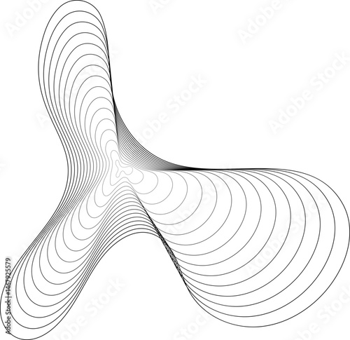 Topographic organic shape with abstract circular wavy pattern. Concentric ripple sound graphic. Contour fluid grid of dynamic pulse. Outline contour illustration