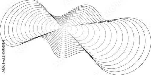 Topographic organic shape with abstract circular wavy pattern. Concentric ripple sound graphic. Contour fluid grid of dynamic pulse. Outline contour illustration