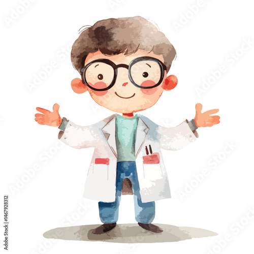 watercolor illustration of boy Researcher clipart isolated