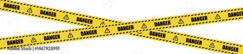 Caution tape set – Yellow warning ribbons and police line tape with stripes on transparent background. Vector illustration of caution and danger tapes for safety and alert design.