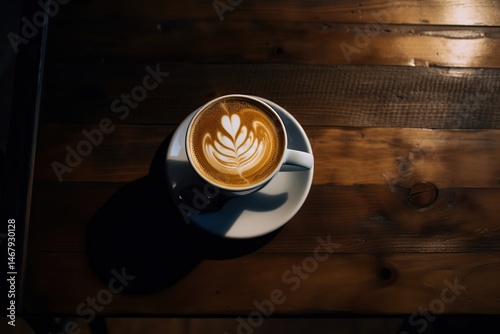 Latte art on a wooden table photo