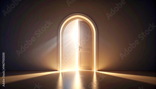Open Door to Light and Hope - A single arched door opens to reveal a bright light, symbolizing new beginnings, opportunity, and hope