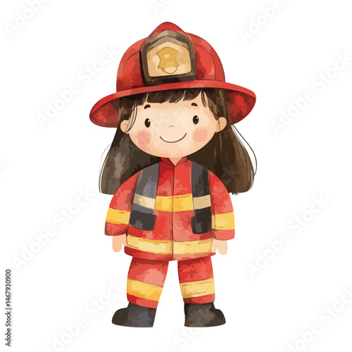 watercolor illustration of girl Firefighter clipart isolated