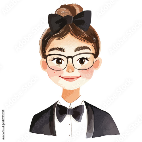 watercolor illustration of girl Hotel Manager clipart isolated