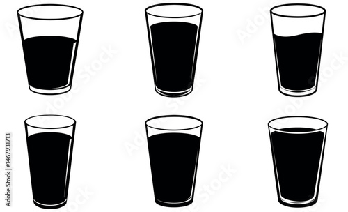 Black and White Drink Glass Silhouette Icons Collection
