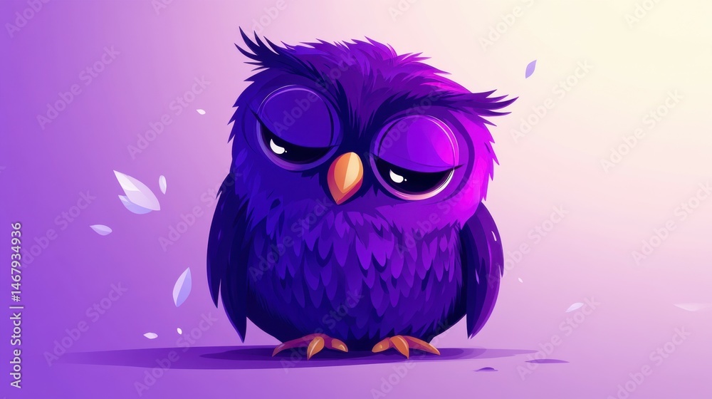 Naklejka premium Sad cute vector purple owl