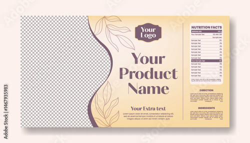 Modern Cosmetics Packaging Label template design, horizontal Cosmetic banner, skin care, beauty care, beauty products details box packaging label design with organic floral vector background