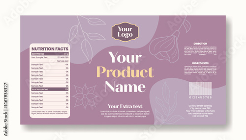 Modern Cosmetics Packaging Label template design, horizontal Cosmetic banner, skin care, beauty care, beauty products details box packaging label design with organic floral vector background