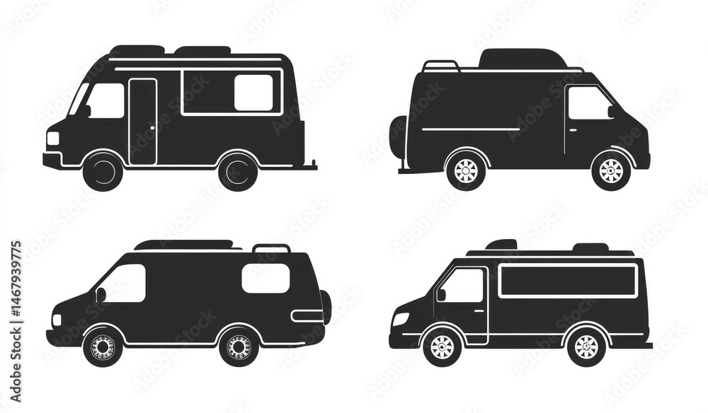 Classic Camper Vans: A Simple Silhouette Illustration Classic Camper Vans: A Simple Silhouette Illustration