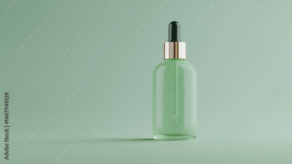 A green dropper bottle with a black dropper and gold cap. A green dropper bottle with a black dropper and gold cap.