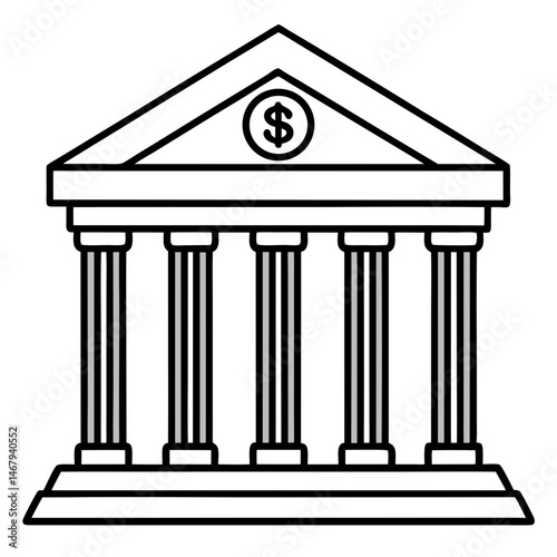 Financial Institution Icon: A streamlined icon of a classical building, symbolizing a bank or financial institution, complete with pillars and a dollar sign, ready to represent fiscal strength.