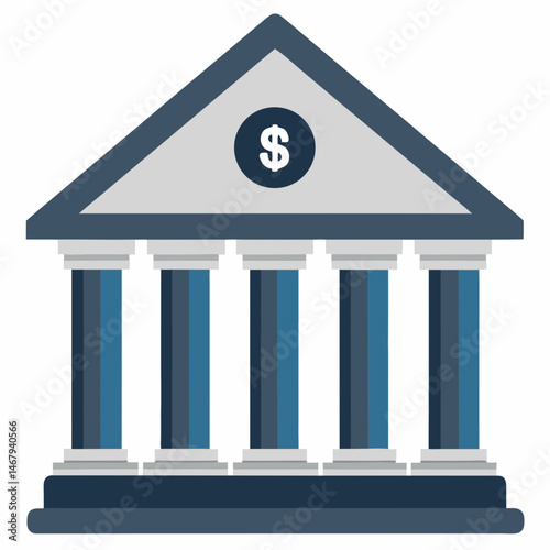 Financial Institution's Façade: An illustrated bank building, a symbol of finance and stability, its design reflecting classical architecture, perfect for themes related to economics and banking.