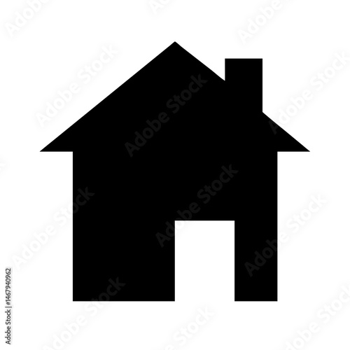 Black House Silhouette: A clean and modern silhouette of a house, perfect for real estate, housing, or home-related concepts, representing simplicity and minimalism.
