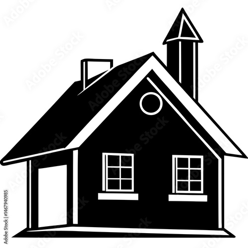 Monochrome House Silhouette: A simple black and white silhouette of a cozy house, evoking feelings of warmth and shelter. Simple and classic home design