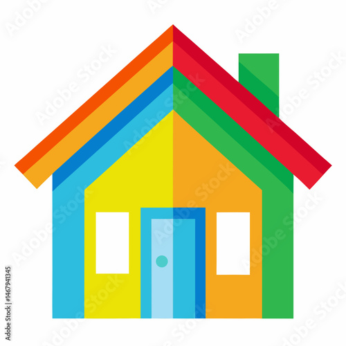 Colorful Home: A vibrant and inviting illustration of a house with a rainbow roof, showcasing a sense of warmth and homeliness.