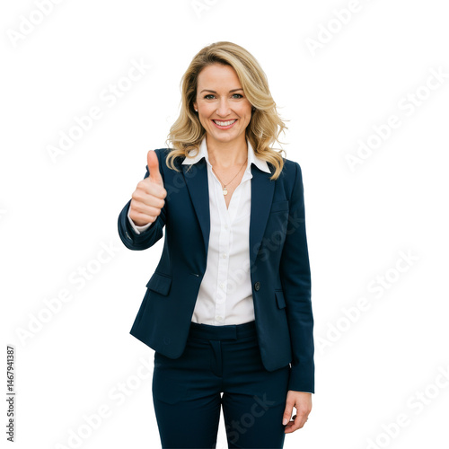 Young business woman showing thumbs up 