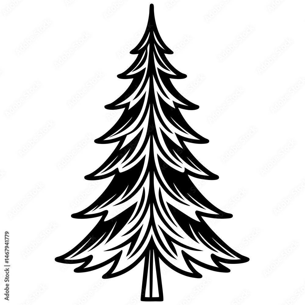 Obraz premium Evergreen Tree Illustration: A meticulously illustrated evergreen tree, its needles and branches rendered in a clean, artistic style, embodying the classic form of nature.