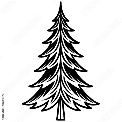 Evergreen Tree Illustration: A meticulously illustrated evergreen tree, its needles and branches rendered in a clean, artistic style, embodying the classic form of nature.