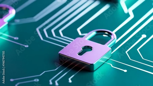 Shiny padlock secures digital circuit board