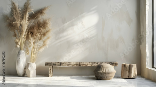 Wall mockup. Coastal Scandinavian interior style. 3d rendering, 3d illustration