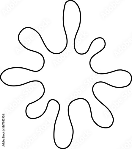 Hollow contour ink mark with multiple soft radial projections resembling petals around a central core.