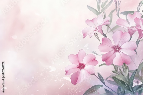 Delicate pink floral design with soft pastel hues.