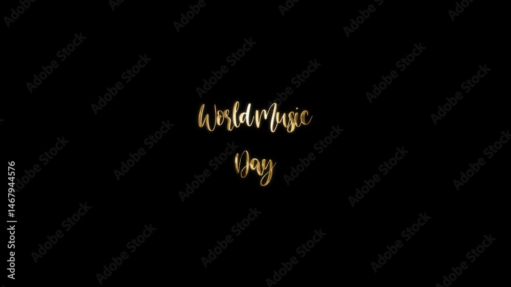 4k video world music day gold text on black background