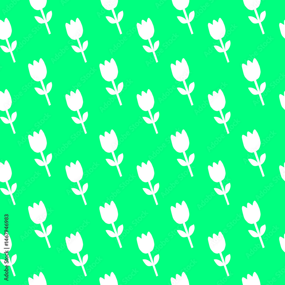 White Tulip Pattern on Vibrant Green Background for Spring Designs White Tulip Pattern on Vibrant Green Background for Spring Designs