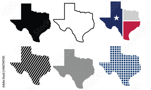 Texas map icon set. Vector template illustration