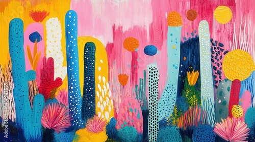 hand-painted oil paint brush stroke abstract background, vivid yellow, teal, and coral color palette, textured canvas effect, contemporary art style