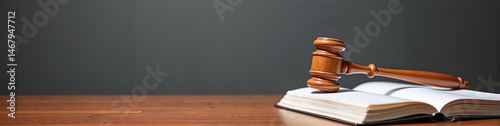 Symbolic courtroom gavel resting on a closed document folder against a clean wooden table, representing legal minimalism and professionalism. LinkedIn background.