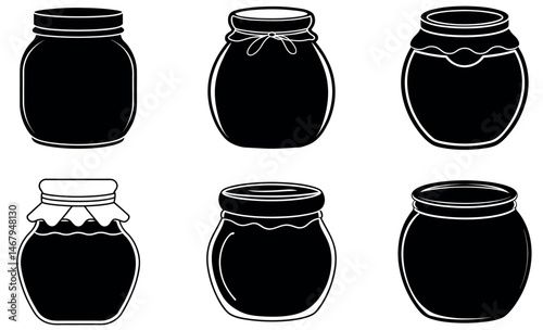 Black and White Jar Silhouette Icons Collection