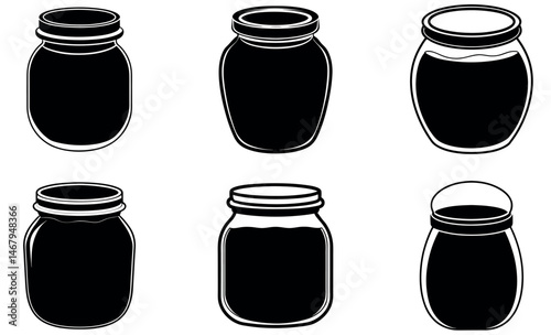 Black and White Jar Silhouette Icons Collection