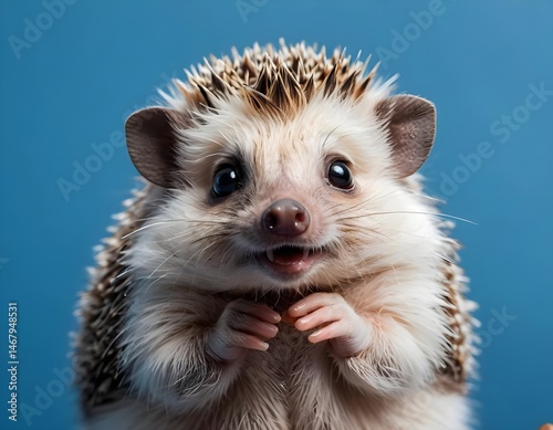 Adorable Hedgehog Portrait Against Blue Background