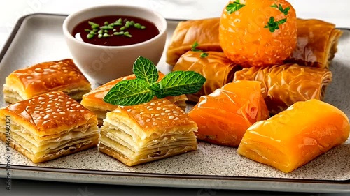 Sweet baklava delights with syrup