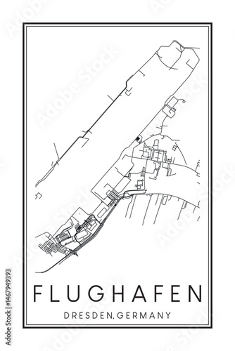 Hand drawn printable downtown road map poster of borough FLUGHAFEN-INDUSTRIEGEBIET KLOTZSCHE of the German city of DRESDEN on solid white background with city name photo