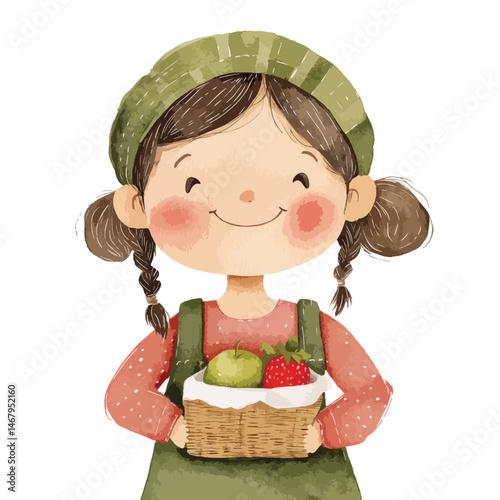 watercolor illustration of girl Merchant clipart isolated