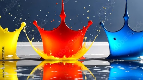 Vibrant paint crowns on mirrored floor